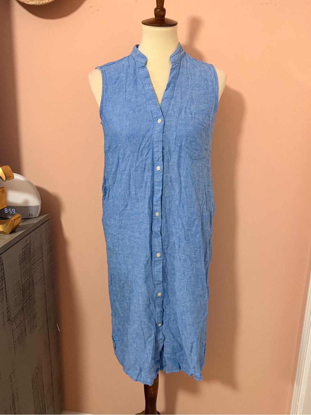 GAP Blue Sleeveless Hi-Low Chambray Button-Front Dress Sz XS
